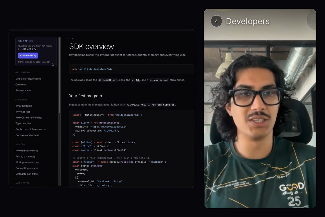 The Mitosis SDK docs, from the developer signup path