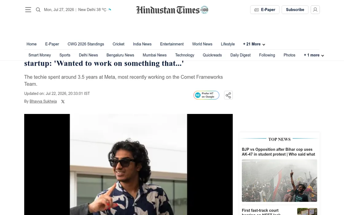 Hindustan Times: Indian-origin techie quits $300,000 Meta job to launch AI startup: 'Wanted to work on something that...'