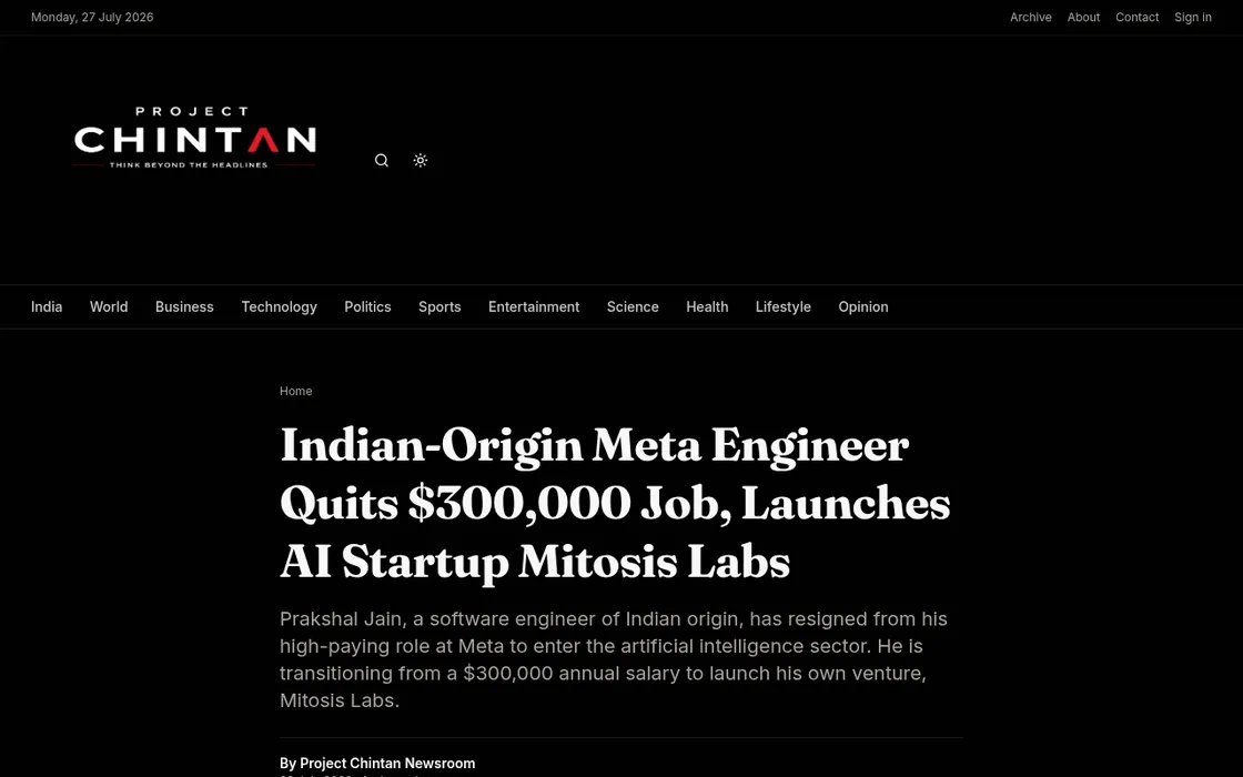 Project Chintan: Indian-Origin Meta Engineer Quits $300,000 Job, Launches AI Startup Mitosis Labs