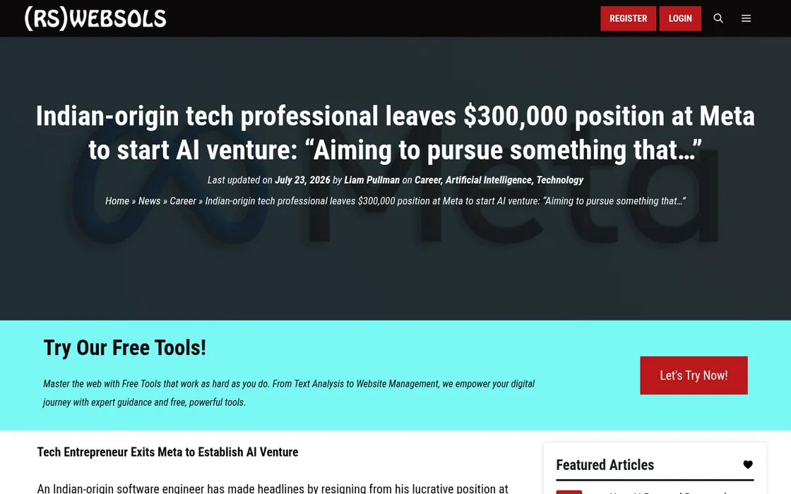 RSWebSols: Indian-origin tech professional leaves $300,000 position at Meta to start AI venture