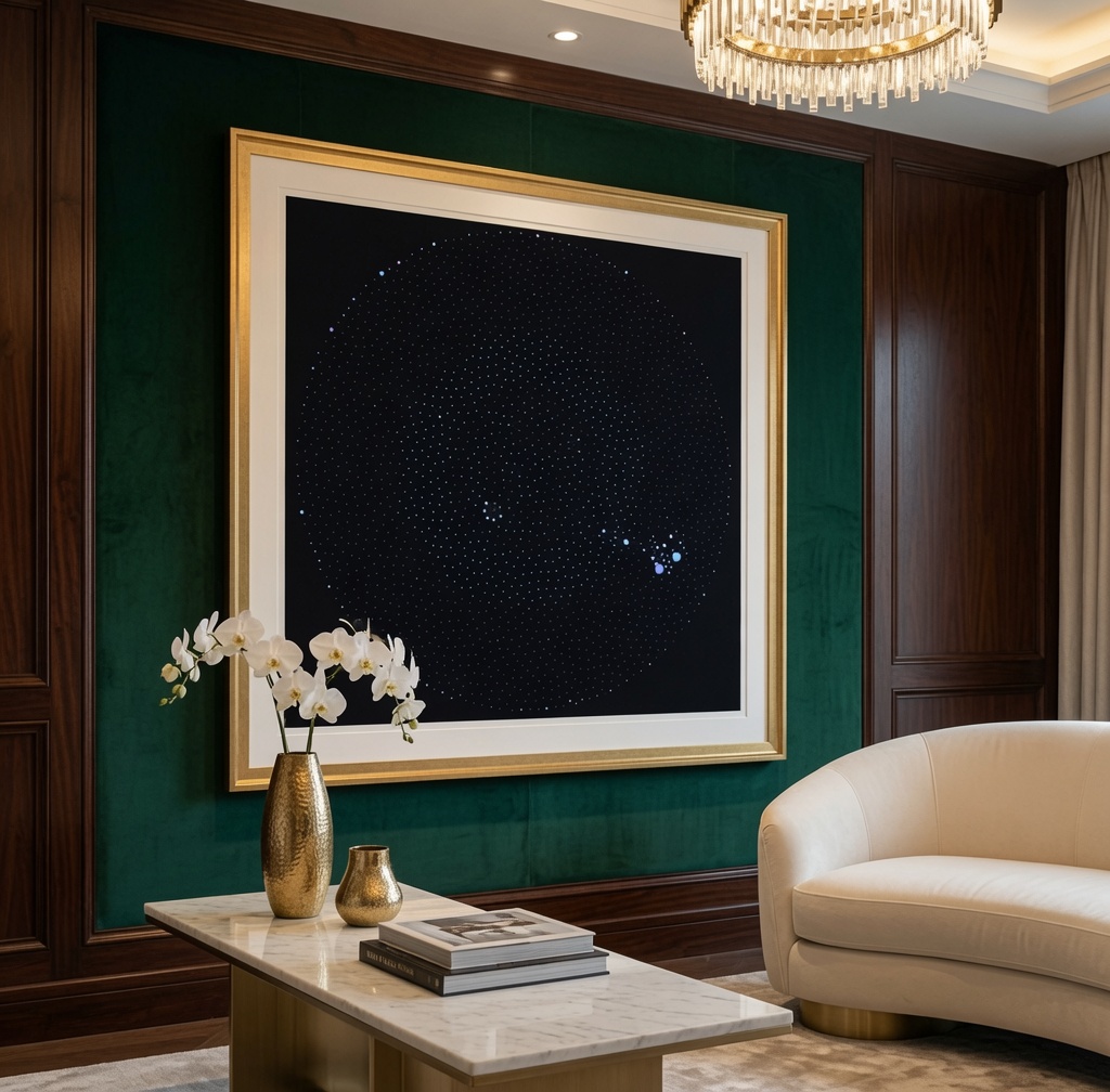 The Grand edition — a museum-scale gilded frame on a panelled wall